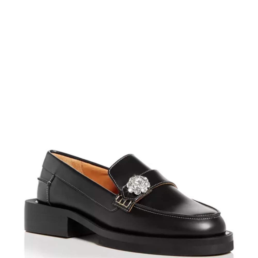 Ganni Embellished Black Loafers 38=8